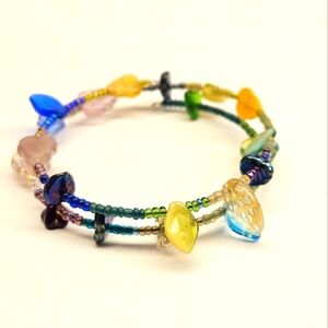 Colorful Leaves Memory Wire Wrap Around Bracelet